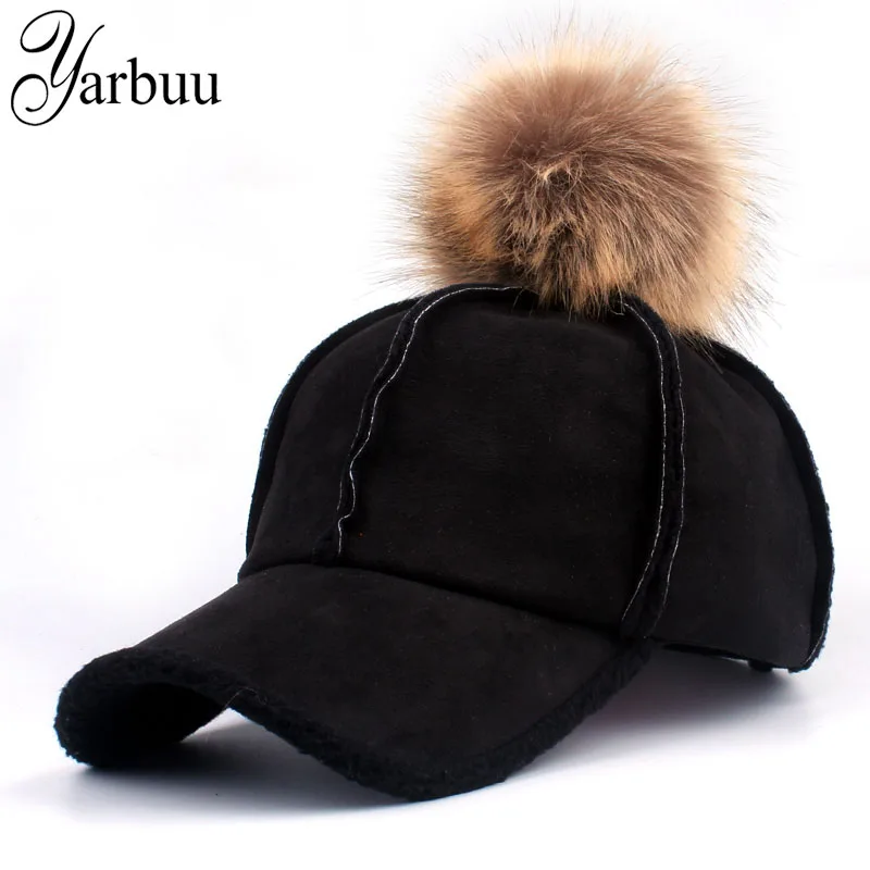 Бейсболка YARBUU женская с помпоном из искусственного меха брендовая зимняя кепка