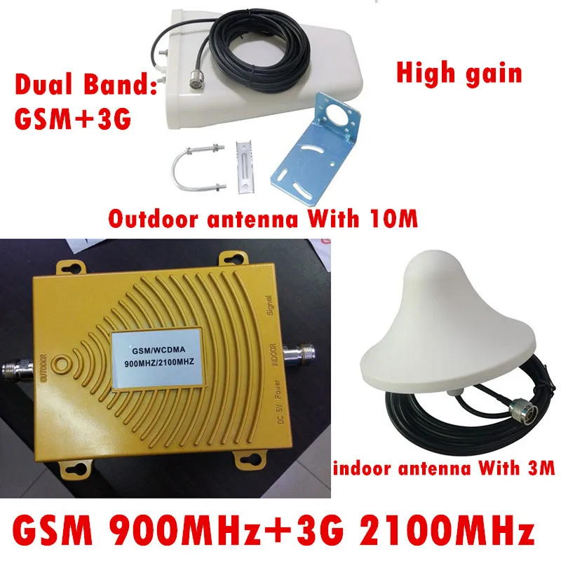 

Dual Band W-CDMA 3G 2100MHz & 2G GSM 900MHz Signal Booster Signal Repeater with Logarithm Periodic Antenna +10M Cable Full SET