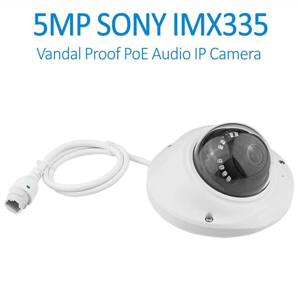 AJVD1250PA 2MP 5MP H.265 антивандальный купол Onvif аудио PoE ip камера с широкоугольным