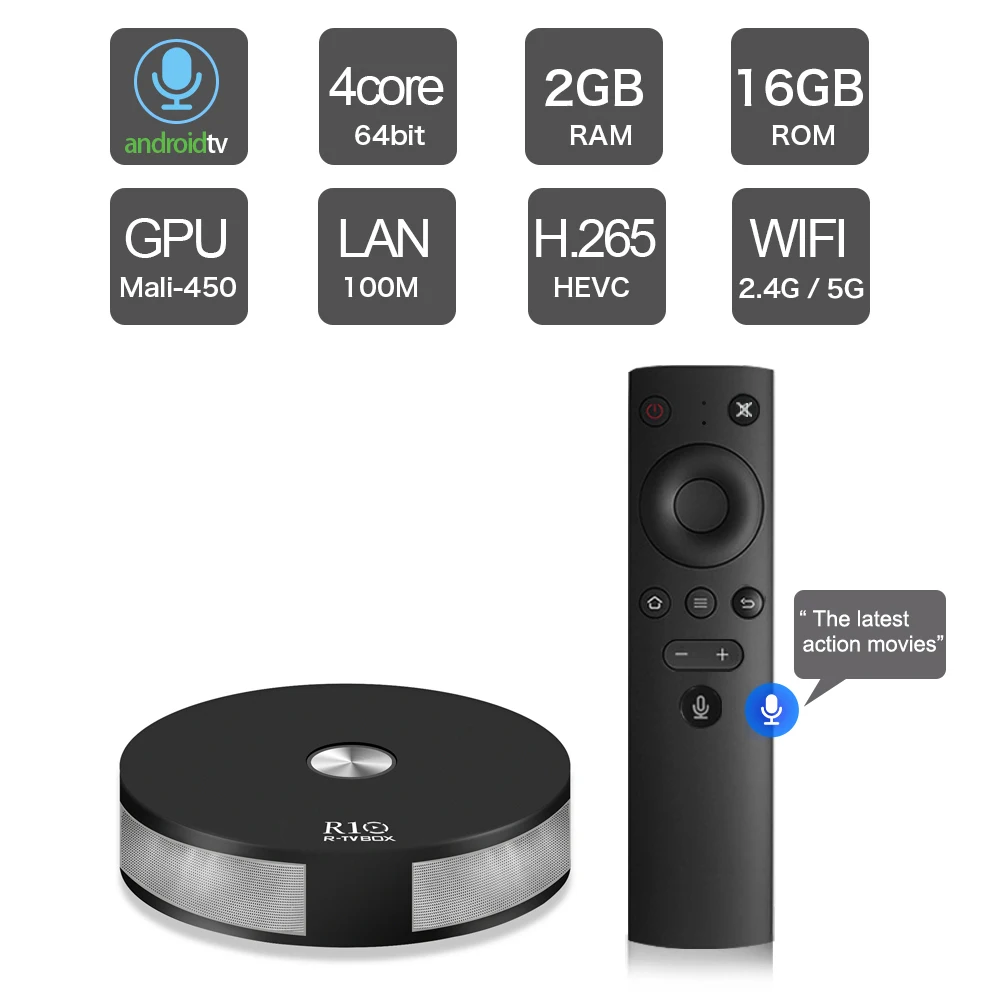 Smart TV приставка R10 Android 7.1.2 RK3328 четырехъядерный 64 бит UHD 4K 2 Гб 16 Wi-Fi BT4.1 HD медиаплеер с