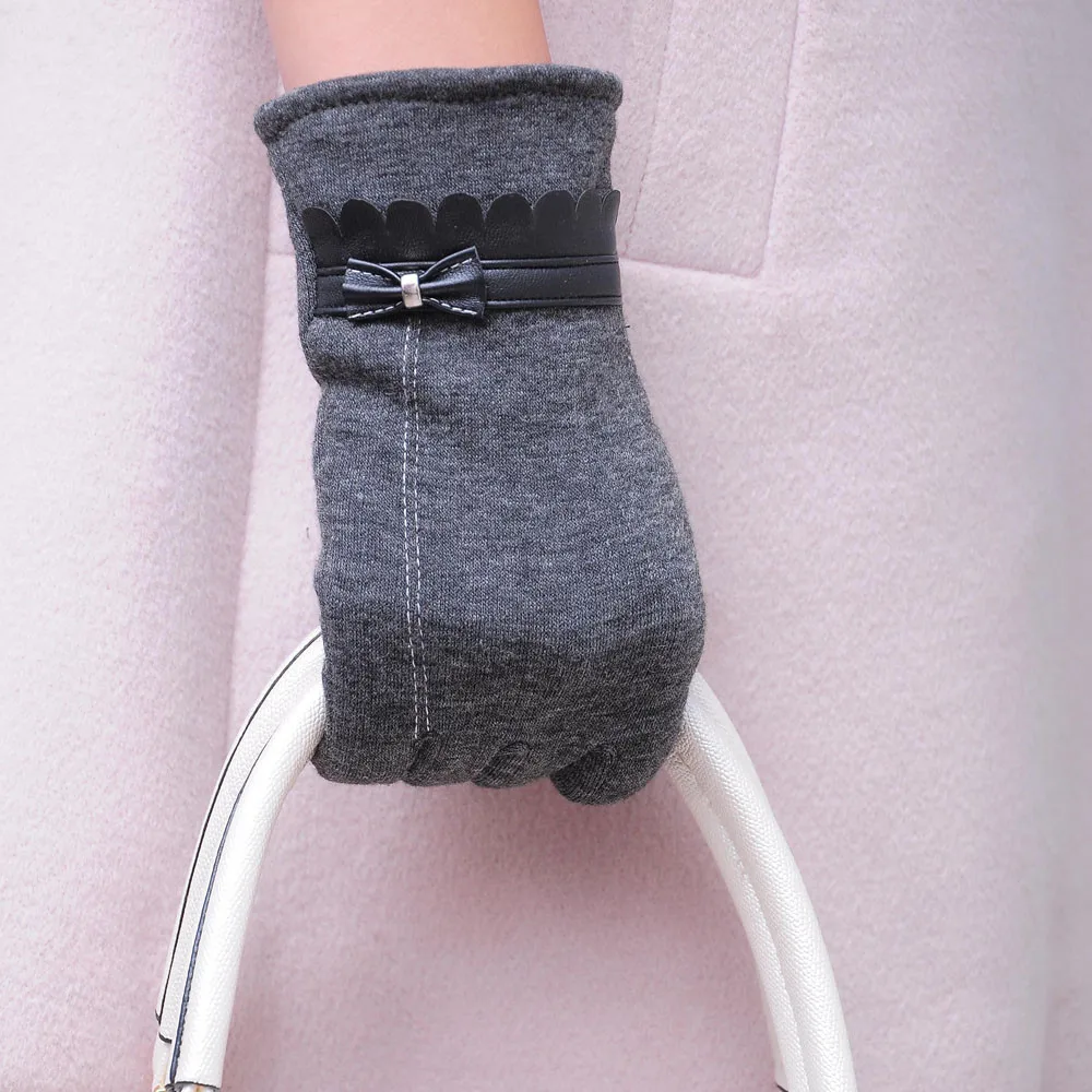 Элегантные женские перчатки, женские зимние теплые кожаные перчатки с бантом, женские перчатки для улицы, перчатки для экрана, Luvas# RN - Цвет: Grey
