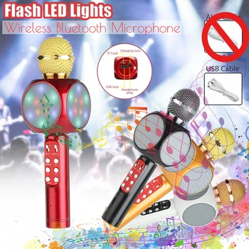 

Wireless Bluetooth KTV Speaker LED Light Phone Music Player Speaker Microphone 2 in 1 Karaoke Microphone Children Toys
