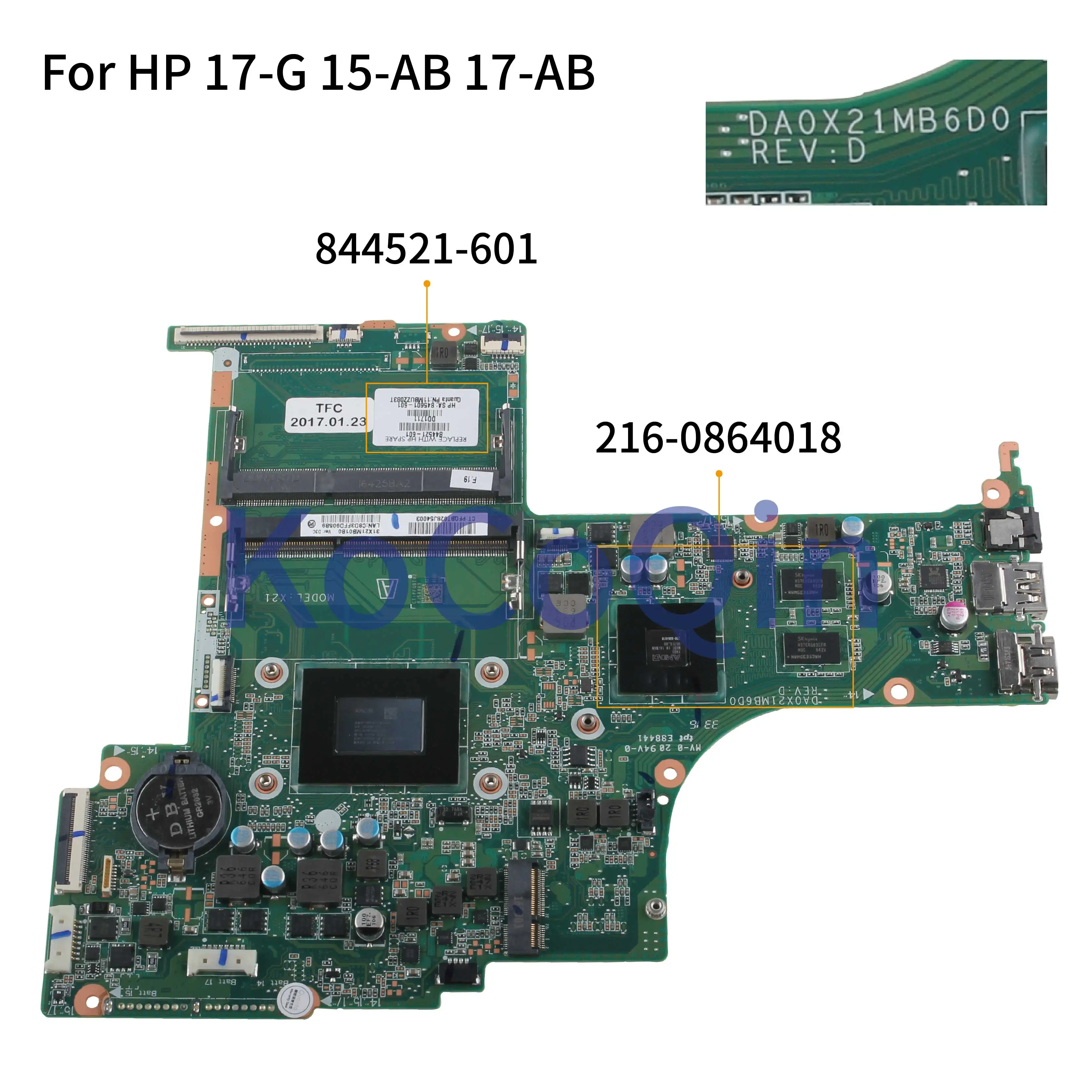 Promo  KoCoQin Laptop motherboard For HP 17-G 17T-G 17-AB Mainboard 844521-001 844521-601 DA0X21MB6D0 AMD 