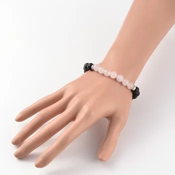 

15strands Natural Lava Beaded Stretch Bracelets, with crystal Beads and Brass Findings for women,, 58mm