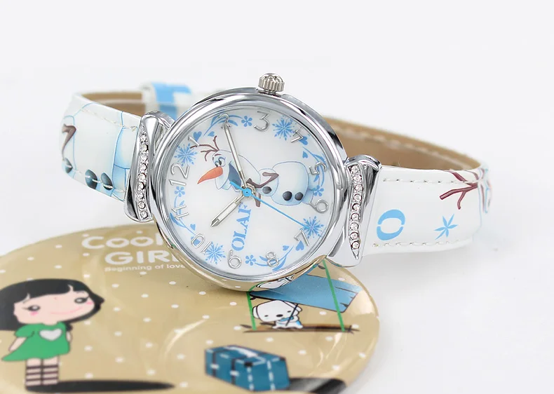 Disney брендовые модные детские часы мультфильм Холодное сердце Эльза и Анна Олаф студентов девочки часы водонепроницаемые кожаные кварцевые наручные часы