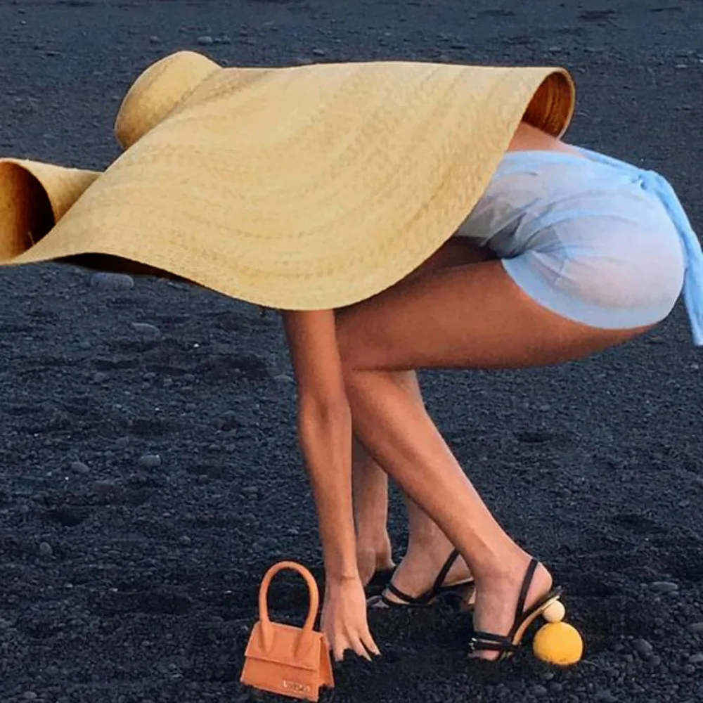 Модная большая пляжная шляпа от солнца с защитой от ультрафиолета, складная соломенная Кепка, негабаритный складной солнцезащитный козырек, Пляжная соломенная шляпа