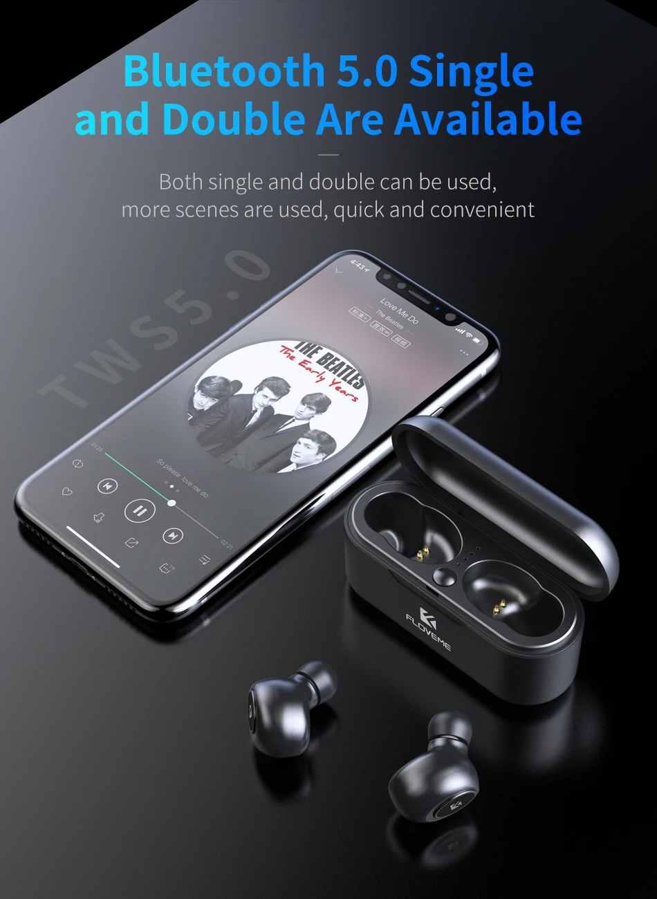 FLOVEME Mini TWS5.0 Wireless Bluetooth Earphone Earphones Headphone Headset 3D Stereo Sound Earbuds Dual Microphone Charging Box