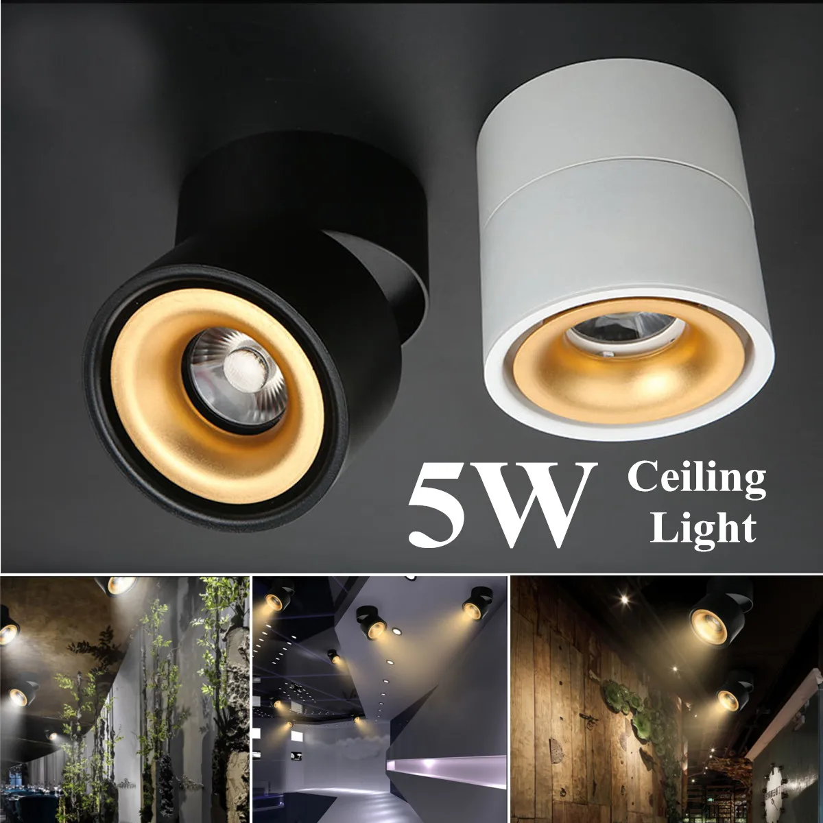 

Aluminum 5W LED Spotlight Wall Mounted Ceiling Spot light LED Indoor Lighting 360 Degree Adjustable AC 110v-240v Bedroom Fixture