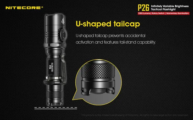 NITECORE P26 1000LM светодиодный бесступенчатого регулирования Яркость тактический фонарь поворотный переключатель охотничий фонарь с 18650 Батарея