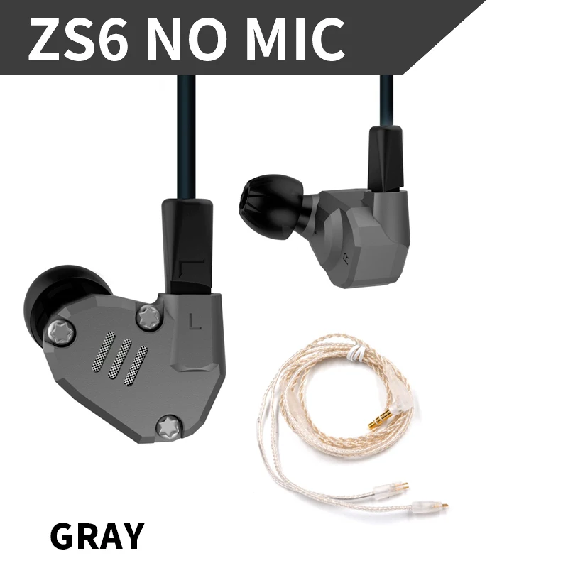 AK KZ ZS6 2DD+ 2BA гибридные наушники-вкладыши HIFI DJ Monito спортивные наушники для бега наушники-вкладыши гарнитура KZ AS10 ZST ZS10 AS16 ZS7 - Цвет: gray no mic silver