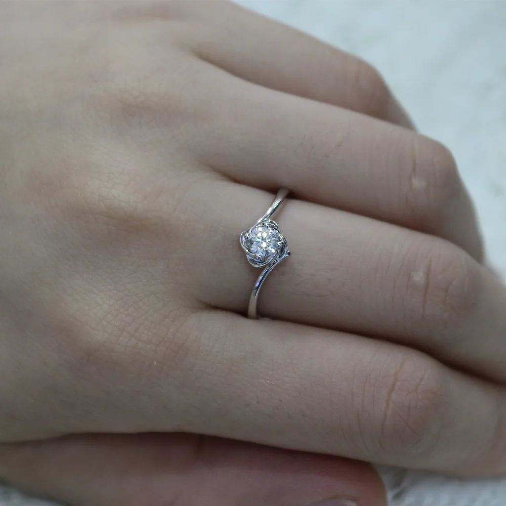 LASAMERO 0.264CT IJ/SI круглый вырез современное цветочное кольцо с натуральным бриллиантом для женщин 18 к белое золото сертифицированное обручальное кольцо