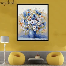 40*50 сделай сам, разноцветные цветы, краски по номерам, цифровая картина, масляная краска, на холсте, для дома, стены, искусство, уникальный подарок, рисование, краски, ing