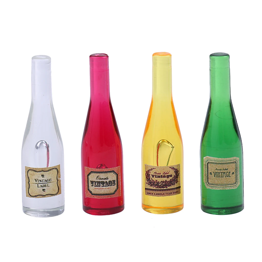 4Pcs/Set 1/12 Scale Dllhouse Miniature Wine Bottles Model Foods Groceries for Dolls House Kitchen Accessory Decor
