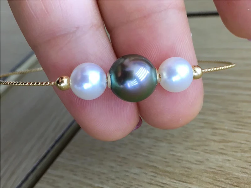 Sinya Natural tahitian pearls 18k gold bangles braclets for women girl Mum the pearls can moving bangles size can adjustable (6)
