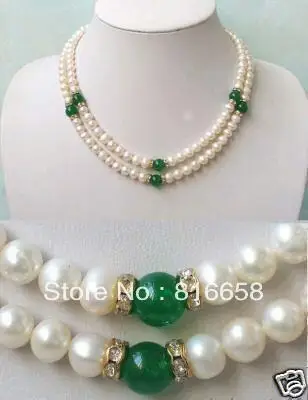 

7-8MM 2Rows Green jade &white freshwater Pearl Necklace