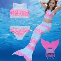 4 piece Mermaid Tail Suit Princess Dress Costume swimming Little Mermaid Tail Cosplay w Monofin Bikini For Girls Birthday Gift