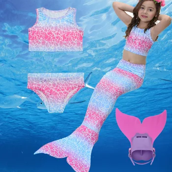 

4 piece Mermaid Tail Suit Princess Dress Costume swimming Little Mermaid Tail Cosplay w Monofin Bikini For Girls Birthday Gift