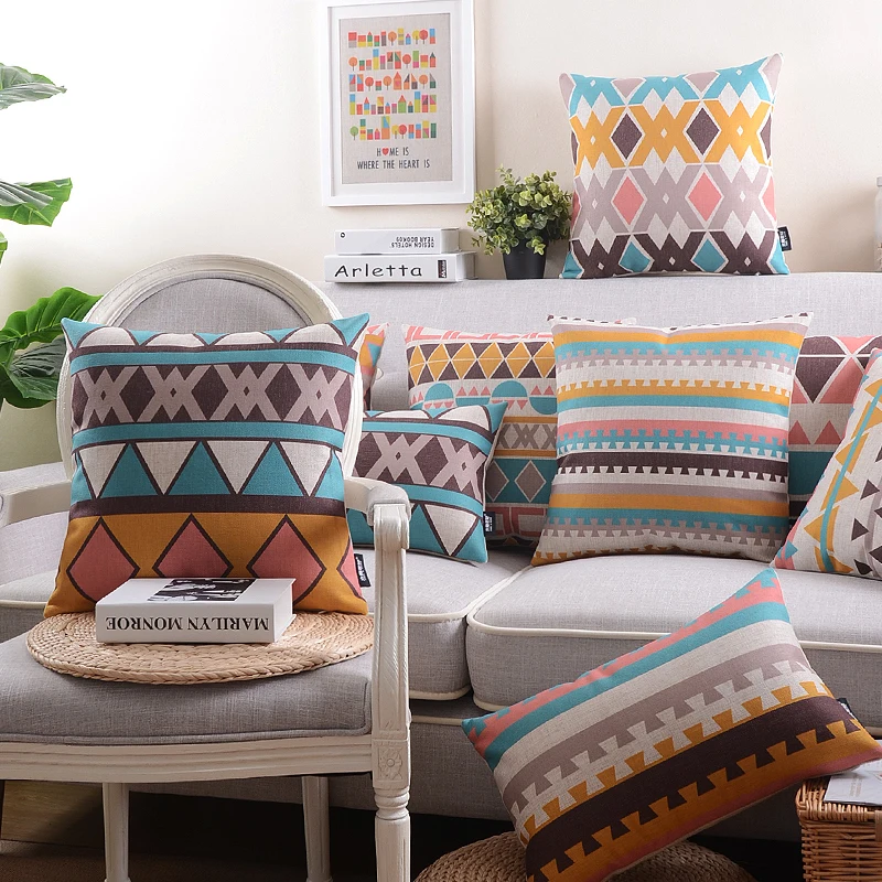 

Southeast Asia Cushion Covers Thick Cotton Linen Cushions Geometric Colorful Cushion covers