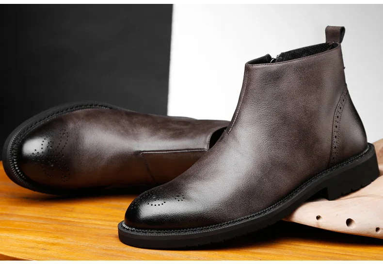 Новинка года; сезон весна; мужские ботильоны из натуральной кожи; мужские ботинки «Челси»; ботинки «Bullock»; модные всесезонные ботинки; обувь черного/коричневого цвета