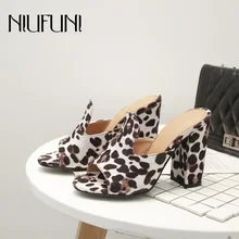 Sexy Leopard Leather Cowhide Women's Slippers Casual New Arrival Fashion Sandals Thick High Heels NIUFUNI Suede Wearing Shoes цена Sexy Leopard Leather Cowhide Women's Slippers Casual New Arrival Fashion Sandals Thick High Heels NIUFUNI Suede Wearing Shoes цены онлайн