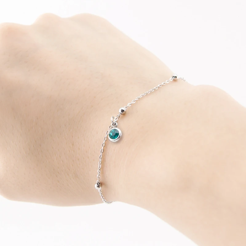 

Birth Stone Bracelets for Women 1.2mm Thin Bracelet Space Ball Rolo Cable Chain Lucky Stone Jewelry Stainless Steel Bracelet