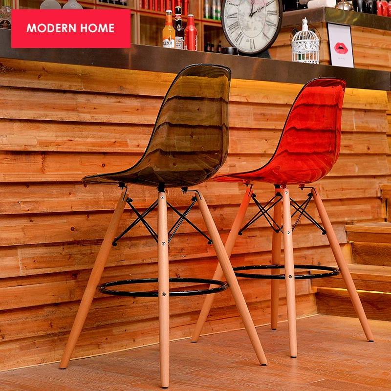 Прозрачный современный дизайн прозрачный Лофт пластиковый деревянный барный стул высокий барный стул обеденный стул со спинкой высота сиденья 65 см 69 см-2 шт