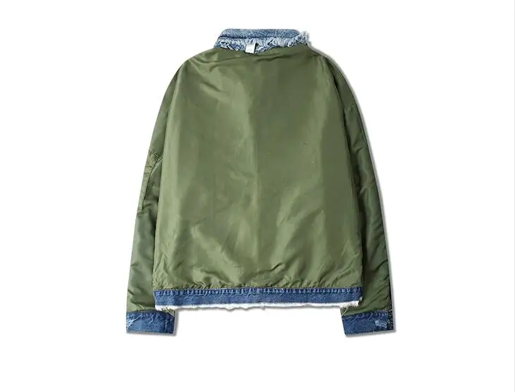 Reversible MA1 Bomber Jacket Justin Bieber style Reversible Pilot Flight coat Denim jeans and Army Green Outerwear Men and women