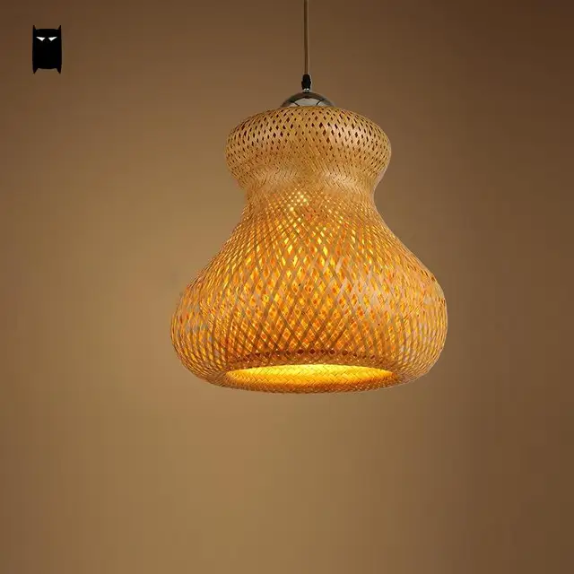Hand Woven Bamboo Wicker Rattan Calabash Shade Pendant Light Fixture Hand Woven Bamboo Wicker Rattan Calabash Shade Pendant Light Fixture Rustic Creative Hanging Ceiling Lamp