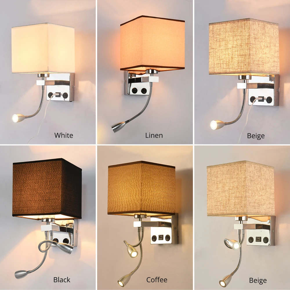 Modern Indoor LED Wall Lamp Bedside Bedroom Applique Sconce With Switch USB E27 Bulb Interior Headboard Home Hotel Wall Lights (2)