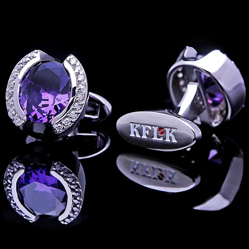 KFLK Роскошные Дизайнерские мужские запонки для рубашек, брендовые запонки с фиолетовыми кристаллами, запонки высокого качества, ювелирные изделия abotoaduras