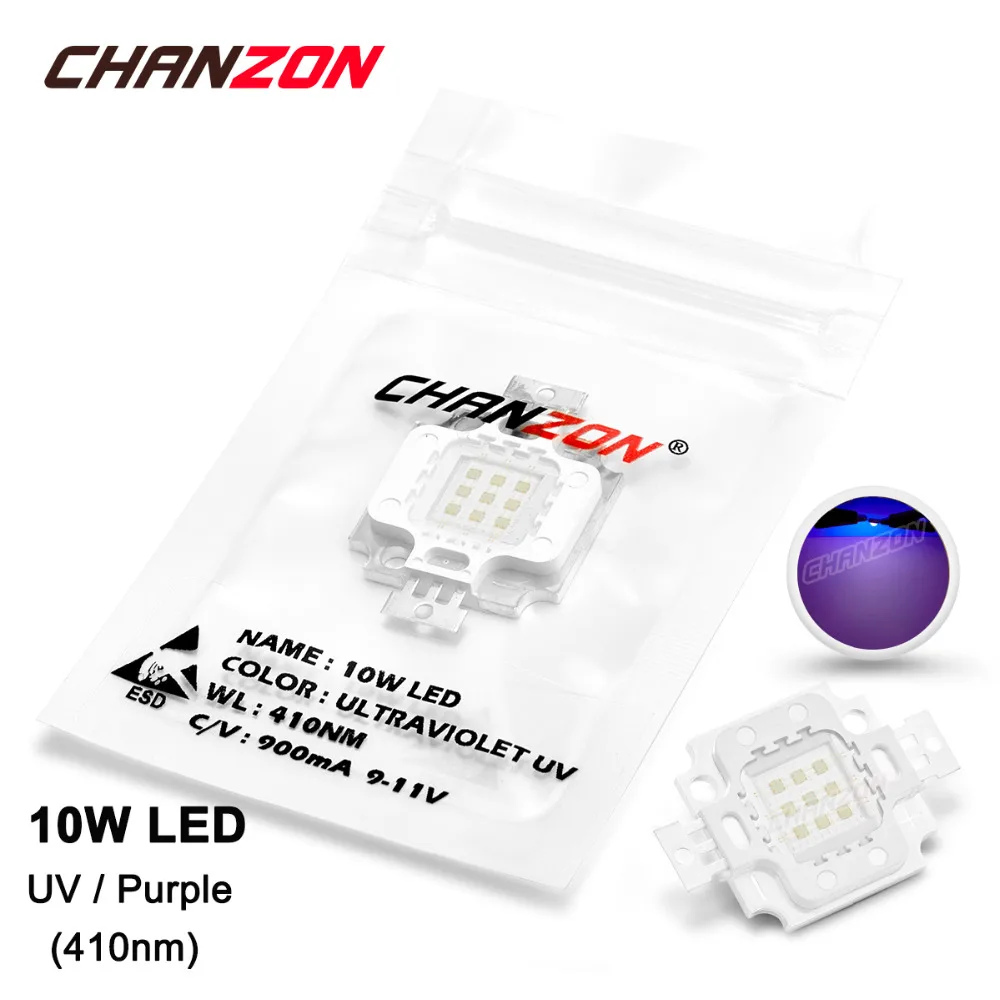 10W LED Light Bulb Lamp UV Ultraviolet 410nm 9-11V 900mA High Power 10 W Watt Purple Ultra Violet 410 nm Epileds Chip 10Watt COB | Освещение