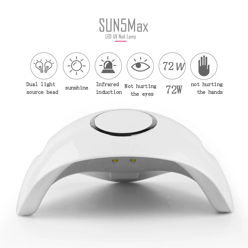 SUN5 максимум 72 Вт УФ лампа Светодиодный лампа для ногтей лак для ногтей Сушилка для ногтей гель лак для ногтей с инфракрасный чувствительный 30/60/90s таймер умная сенсорная кнопка