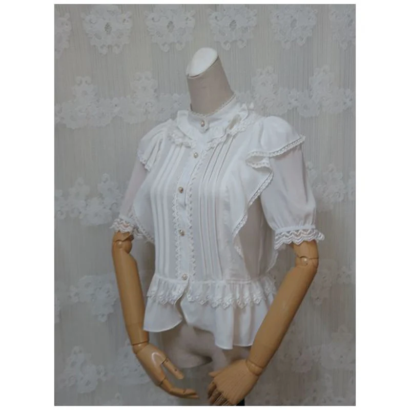

Summer Ruffles Lace Chiffon Victorian Blouse Half Sleeve Lolita Style Fashion Gothic Shirt 2019 Blusas Femininas