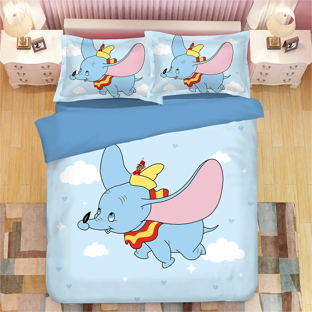 Disney Cartoon Dumbo Bedding Sets Boy/Girls Baby Single Twin king queen Duvet Cover Set Pillowcases queen quilt blanket cover