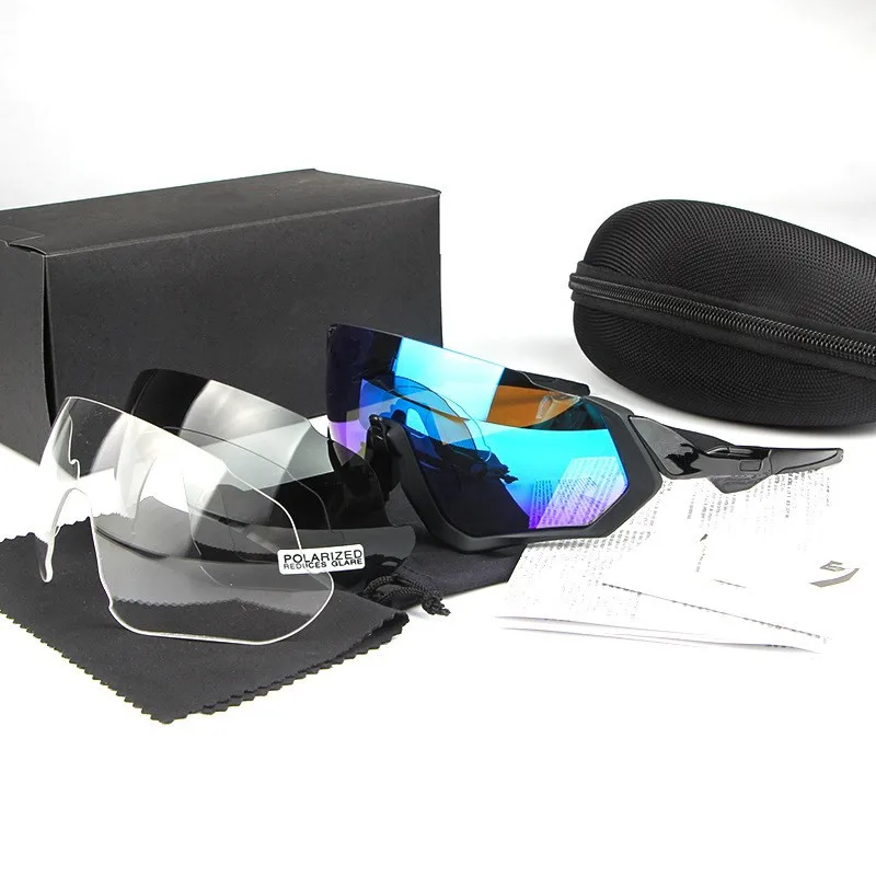 Поляризованные велосипедные очки для мужчин/женщин, спортивные очки для горного велосипеда, очки oculos gafas ciclismo, солнцезащитные очки, очки с 3 линзами - Цвет: black blue