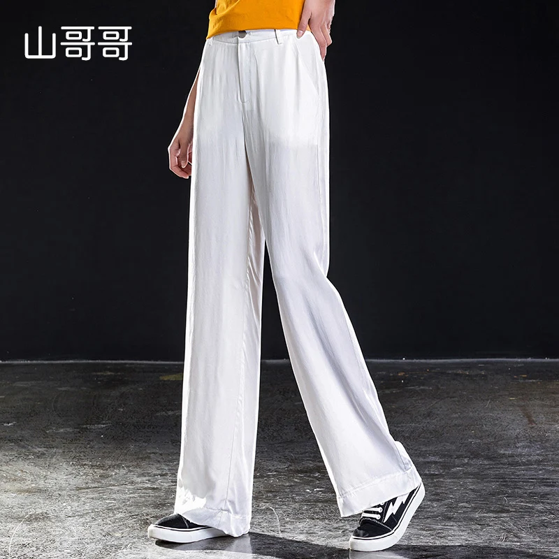 

2019 Summer Full White Women Full Length Loose Straight Wide Leg Pants Elasticity High Waist Sashes Plust Size 4XL 5XL 6XL