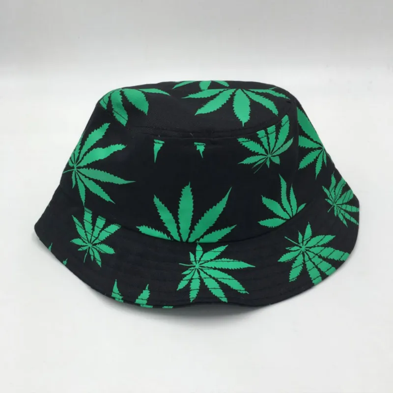 Women men green white colorful weed bucket hat hip hop outdoor sports fishing cap summer printed sun hat panama