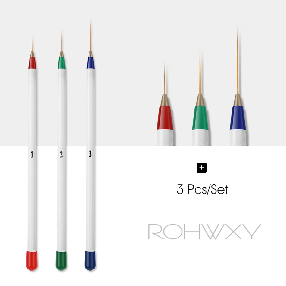 ROHWXY кончик кисти для ногтей ручка в форме полумесяца акриловая рисовальная ручка для рисования цветочный Рисунок Маникюрный Инструмент для дизайна ногтей - Цвет: 3 Pcs RGB