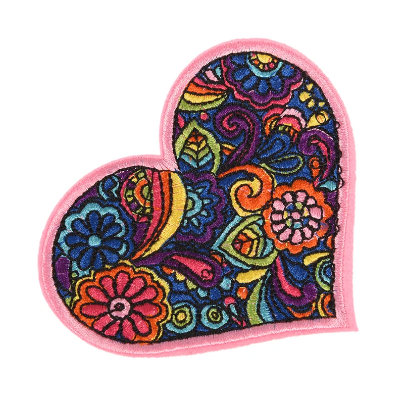 

1PCS Embroidered Colorful Flower Heart Sew On Iron On Patch Fabric Applique For Clothes Bags Decorations