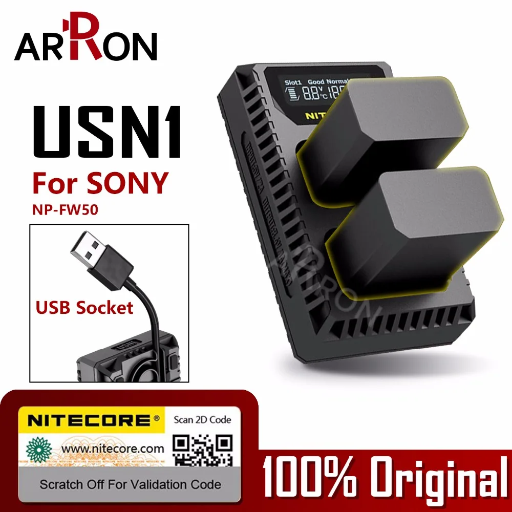 

Nitecore USN1 Digital Dual Slot Travel Camera Charger For Sony NP-FW50 Battery a5000 a5100 a6000 a6300 a6500 a7 a7r a7s II a7R2
