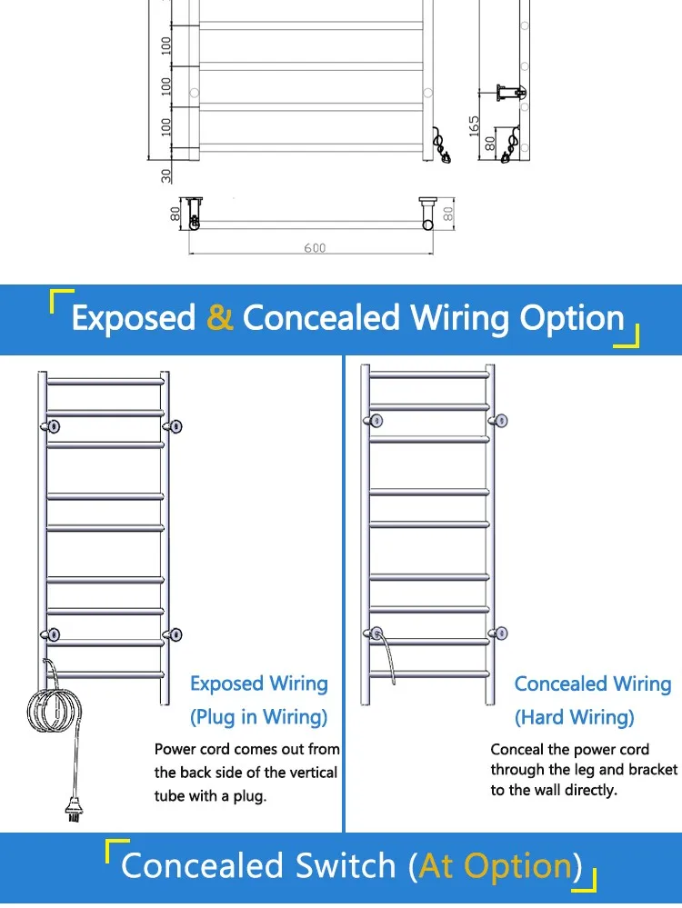 Bathroom accessory ladder wall mounted heated towel rail towel warmer towel rack towel dryer with round bar HZ-928A