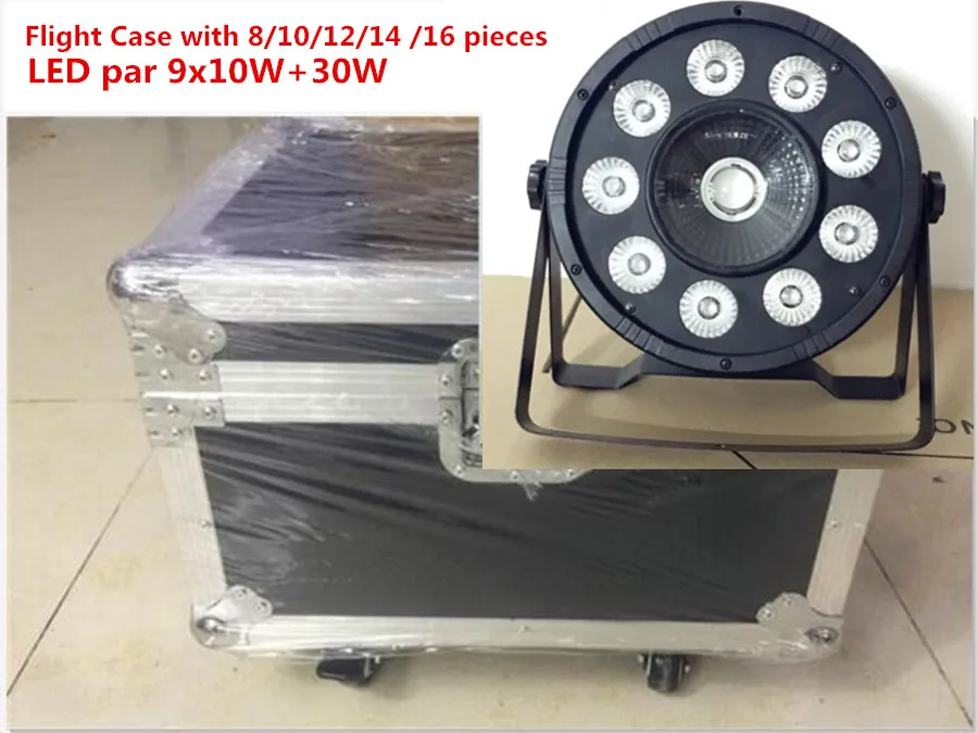 

Flight Case with 8/10/12/14 /16 pieces LED Flat Par 9x10W+30W RGB 3IN1 LED Light for Disco KTV Party dmx dj Stage Lighting