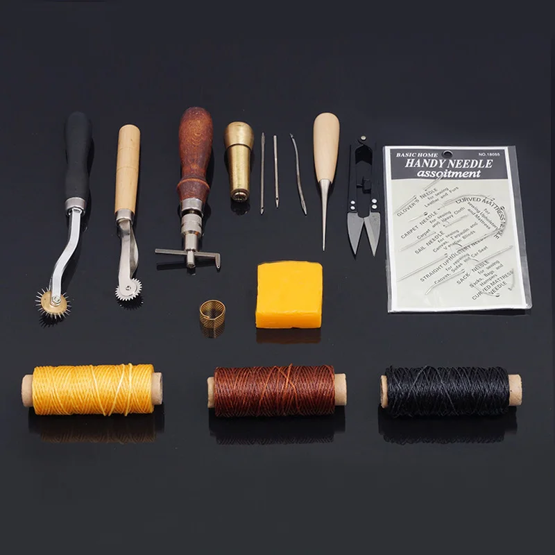 

Leather Craft Tool Set Hand Sewing Stitching Carving Work Saddle Groove Scissors Carving Wax Line Group Diy Leather Craft Tools