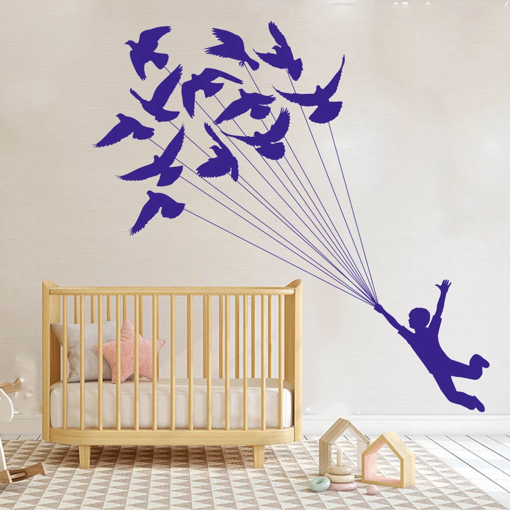 Large Balloon Birds little Prince Wall Decal Nursery Kids Room Dream True Boy Balloon Birds Wall Sticker Bedroom Playroom Vinyl  (4)