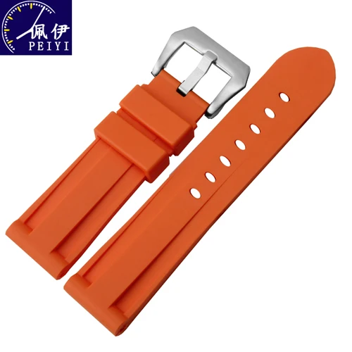 Силиконовый ремешок для часов PEIYI с цветной кнопкой, мужские часы 24 мм 26 мм, сменная резиновая цепочка для часов Panerai PAM111 - Цвет ремешка: orange B