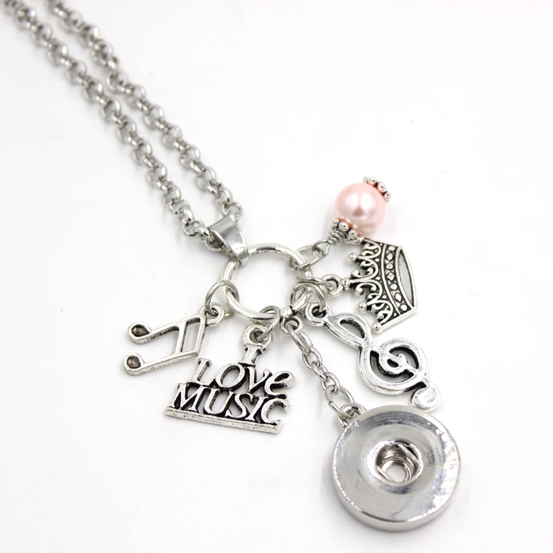 

10pcs Wholesale 18mm Snap Jewelry I Love Music Treble Clef Necklace Music Note Pendant Necklace Snap Necklaces Gifts