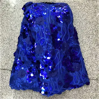 

Nigerian Lace Fabrics For Wedding 2018 African Lace Fabric With sequins beads High Quality 3d Embroidery French Lace Royal Blue