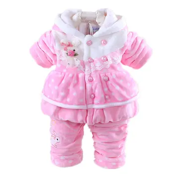 Infant Baby Girl Clothes Sets 2019 New Winter Girl Flannel Suit Thicken Warm Coat Baby Cartoon Jacket+Pant Children Clothing children girls baby cute ears quilted cotton baby clothes winter girl coat clothing fashion hot sale warm boy jacket