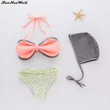 Купальники для девочек от 0 до 2 лет, Детские купальники, бикини для девочек, летний купальный костюм из 3 предметов, Шапочка+ бикини+ трусы