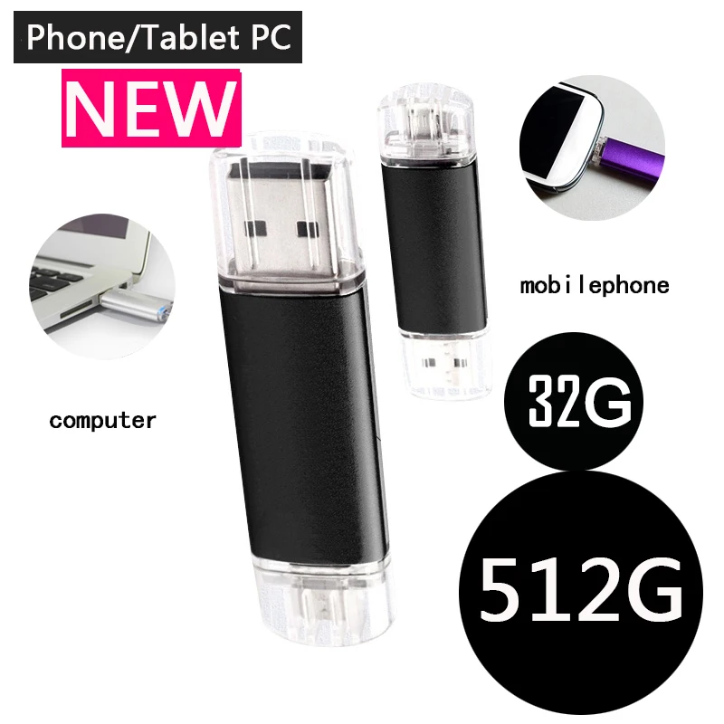 

Original Capacity Micro USB Flash Drive 64GB 128GB 512GB USB2.0+ OTG 32GB/ 16GB Smart Phone Pen Drive Memory USB Stick 1TB 2TB